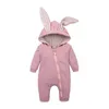 Baby Boys Girls Romper 3D Królik Bawełniane Bawełniane Bluzy Kombinezon Noworodka Cartoon One-Pieczęciowy Zipper Ogólny Odzież Niemowląt Odzież 210413