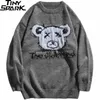 Hommes Hip Hop Streetwear Pull Tricoté Drôle Ours Harajuku Pull Jumper Casual Pull Pull Bleu Automne Printemps 211014