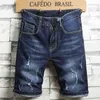 summer Men's Fashion Stretch Slim Short Jeans thin denim shorts blue black Brand menswear 210713