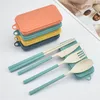 Wheat Straw Folding Cutlery Set Collapsible Portable Reusable Knife Fork Spoon Chopsticks Kits for Student Camping