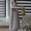 Johnature Kobiety V-Neck Krótki Rękaw Vintage Sukienka Lato Luźne Kobiety Cloths Casual Cotton Dress 210521