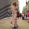 Casual Kleider 2021 Bohemian Gedruckt Lange Kleid Frauen Floral Maxi Hippe Tiefem V-ausschnitt Rüschen Chic Boho Kleidung Rom Femme