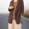 Blazer di lino a bottone singolo a maniche lunghe da donna in stile primavera arti Blazer casual a doppia tasca Cappotto femme di alta qualità M281 210512