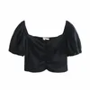 Women's Blouses & Shirts 2022 Summer Women Elegant Sexy Black Puff Sleeve Mujer Short Top Party Slim Lady Square Collar Shirt Femme