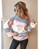 Strickpullover Pullover weiblich Vintage Streifendruck Pullover Herbst Winter Tops lässig gemütlich 210427