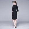 Womens Autumn Designer Elegant Borduurwerk Bloemenjurk Femme Zwart Vintage Kantoor Party Robe Mode A-lijn Jurken Vestidos 210525