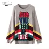 Märke Designer Fall Winter Sweater Tjock Varma Pullovers Fashion Rainbow Letter Jacquard Knitwear Women O Neck Tops C-043 211120