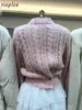 Outono inverno chique botão requintado camisola mulheres retrô retro torção retrowwwork feita malha cardigan cor sólida jaqueta 210422