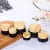 5G 10G 15G 20G 30G 50G Black Frosted Glass Jar Cosmetic Bottle Compital Thruclable Thrucling Ponting Withing with Wood Wood Lids and Inner Liner