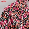 Tangada Women Vintage Vネックフローラルプレイスーツバックジッパー半袖ロンパースレディースカジュアルシックジャンプスーツ1F184 210609