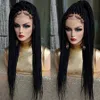 Perruque Long Braided Box Braids Синтетические парики фронта шнурка Черный / коричневый Цвет Micro Braids Wig With Baby Hair Термостойкие для африканских американских женщин