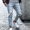 Dżinsy męskie rozerwały europejskie amerykańskie dżinsowe pieki stóp zrujnowane rasz