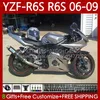 Motorradkarosserien für Yamaha YZF-R6S YZF-600 YZF R6S 600CC 2006–2009 Karosserie 96Nr. 4 YZF R6 S 600 CC YZFR6S 06 07 08 09 YZF600 2006 2007 2008 2009 OEM-Verkleidung silbrig schwarz