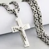 Religiösa män Stainlsteel Crucifix Cross Pendant Halsband Heavy Byzantine Chain Halsband Jesus Kristus Heliga Smycken Gåvor X0707