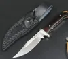 Promotie Ourdoor Survival Rechte jachtmes 440c Satijnen Bowie Blade Volledige Tang Ebony Handle Vaste Blades Messen met Lederen Schede