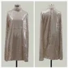 Ücretsiz Parlak Pullu Elbise Kadın Moda Standı Yaka Pelerin Kol A Line Mini Ünlü Kulübü Parti es 210524