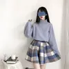 Kawaii harajuku vintage yün ekose etek kadın kıyafetleri 2021 tarzı yüksek belli A-line pilili kabarık kısa etek kılıf