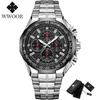 Wwoor Zegarek Mężczyźni Top Luksusowy Marka Wojskowy Big Dial Mens Zegarki Kwarcowy Czarny Sport Wodoodporny Chronograph 8868 Reloj Hombre 210527