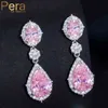 Pera Blawling 925 Srebrny różowy szafir CZ Crystal Topaz Bridal Wedding Długie duże łzy Kolczyki Biżuteria do Brides Prezent E075 222983431