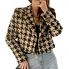 Damskie Kurtki Tweed Houndstooth Kurtka Kobiety Turn-Down Collar Double Breasted Plaid Krótki płaszcz Cardigan Jesień Zima Vintage Znosić