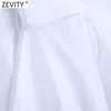 Zevity Femmes Vintage Croix Col En V Noeud Papillon Blanc Smock Blouse Femme À Manches Longues Mince Volants Kimono Chemise Roupas Chic Tops LS9101 210603