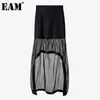 [EAM] High Elastic Waist Black Gauze Irregular Knitting Half-body Skirt Women Fashion Spring Autumn 1DD6927 21512