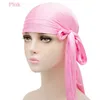 Unisex lång silke satin andningsbar turban hatt peruker durag biker headwrap chemo cap pirat hatt män hår tillbehör grossistpris