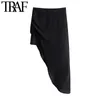 TRAF Женщины шикарные моды плиссированные асимметричной юбки MIDI винтажную высокую талию боковой молнии женские юбки Mujer 210415
