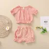 6 M-3Y Yaz Toddler Doğan Bebek Bebek Kız Giysileri Set Ruffles T Shirt Şort Yumuşak Kıyafet Giyim Kostümleri 210515