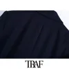 Traf女性のファッションオフィスを着てダブルブレストブレザーコートビンテージ長袖バックベント女性のアウターシックトップ210415