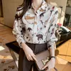 Harajuku Animal Print Womens Shirt Vintage Elegante Chiffon Bluse Frühling Herbst Langarm Weibliche Zoo Kleidung Satin Tops 210416
