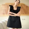 Abito sexy in pizzo nero per le donne Colletto quadrato senza maniche Mini abiti minimalisti coreani allentati Abbigliamento estivo femminile 210531