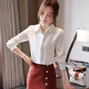 White Chiffon Women's Shirts Korean Long Sleeve Work Wear POLO Collar Elegant Simple Fashion Overalls for 10857 210508