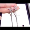 Jewelrylong Pendant Dangle Chandelier Stud Earrings For Woman Girls Fashion Luxury Designer Lovely Cute Sparkling Diamond Zircon Star Drop De