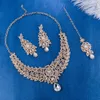 FARLENA bijoux cristal clair strass lustre collier boucles d'oreilles chaîne frontale romantique indien bijoux de mariée ensembles H1022