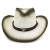 Homens Grande Brim Retro Vaqueiro Ocidental Chapéu De Palha Ao Ar Livre Unisex Sun Proteção Chapéu Praia Panamá Sun Cap