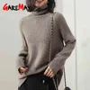 Frauen Rollkragenpullover Damen Pullover Lässige Pullover Solide Langarm Koreanisches Top Winter Strick Übergroßer Pullover Harajuku Beige 210428