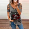 T-shirt da donna T-shirt da donna Stile occidentale Stampato Scollo a V Cerniera Senza spalline Camicia oversize a maniche corte Top estivo