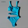 SGCHUA Neue Feste Bandage Einteiligen Badeanzug Frauen Cut Out Monokini Weiß Gelb Blau Bademode Sexy Aushöhlen Badeanzug 210407