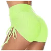 Solid Women Summer Knit Shorts High Waist Hip Tight Leggings Stretch Running Fiess Yoga Pants Wrinkled Sexy Biker Outfit