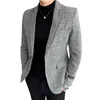 Hommes d￩contract￩s Blazer British Style Business Slim Fit Plaid Cost ￠ manches longues Long Male Formal de boucle simple Jacket Men's Costumes Blazers