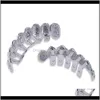 Grillz, Dental Drop Delivery 2021 Sier Color Iced Out 1414 Gold Grillz Crystal Accessories Top Bottom Grills Teeth Body Jewelry Hip Hop Bling