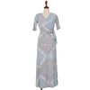 ファッション女性のドレス夏のスタイルのVネック半袖レトロな気質スリムスリミングレースプリント210520