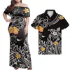 Casual Dresses Hycool Fashion Plus Size Polynesian Tribal Design Puletasi Ruffle Off Dress & Men Hawaiian Shirt Black Summer 2022