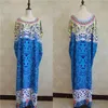 Blue Bohemian Imprimé Long Summer Beach Robes Coton Tunique Femme Porter Maillot de bain Cover Up Robe de plage Sarong Q784 210420