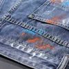 Pantaloncini jeans da uomo di moda di alta strada retrò blu dipinto designer stile punk denim strappato estate hip hop corto T78A