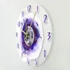 Horloges murales Baleines à bosse avec la lune Horloge acrylique imprimée Violet Fantasy Artwork Montres pour salon Quartz silencieux250J