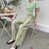 Cheerart origami gröna pläterade byxor koreanska mode bottnar höga midja lösa färgstarka brett benbyxa cyber y2k byxor kvinnor Q0801
