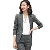高品質の秋と冬のビジネス女性のスーツのツーピースのファッションの縞模様の女性のジャケットカジュアルパンツ事務服210527
