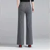 Loose Stripe Elastic High Waist Wide Leg Pants Women Plus Size Elegant Ladies Baggy Trousers Office Work Straight Leg Pants Q0801